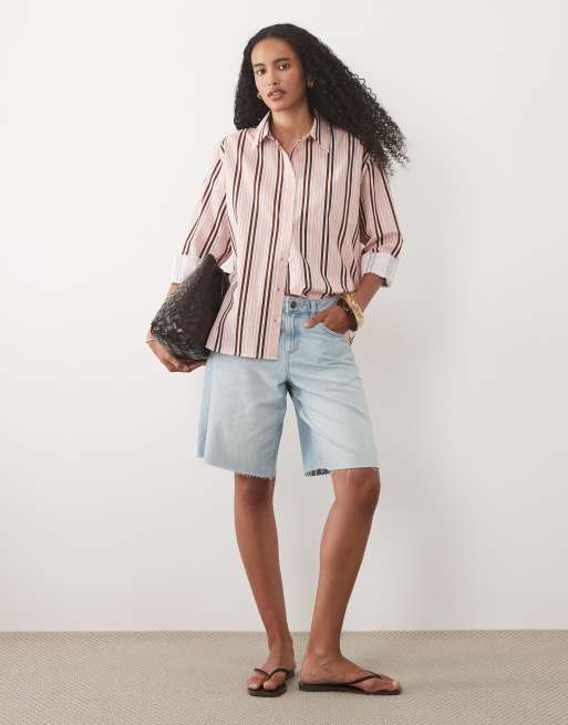 ASOS DESIGN Oversize-Hemd mit Streifen in Rosa, 3 von 4