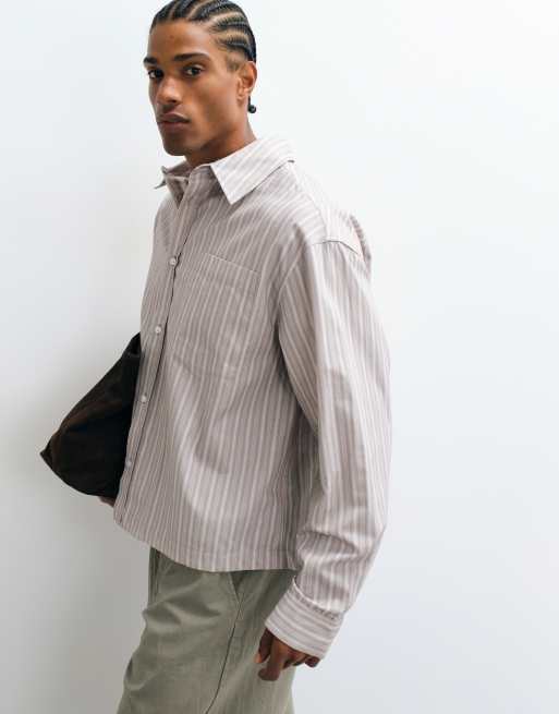 ASOS DESIGN Oversize-Hemd mit Streifen in Taupe, 5 von 5