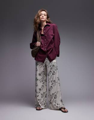 ASOS DESIGN - Oversize-Hemdbluse aus Popeline in Pflaume-Lila