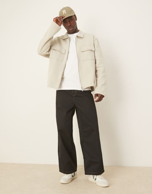ASOS DESIGN – Oversize-Hemdjacke aus hochwertigem, 400 g/m² schwerem Material in Beige, 2 von 4