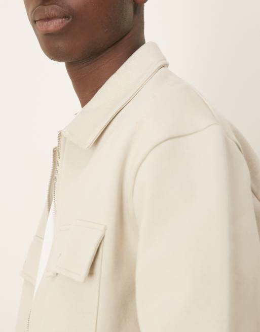 ASOS DESIGN – Oversize-Hemdjacke aus hochwertigem, 400 g/m² schwerem Material in Beige, 3 von 4