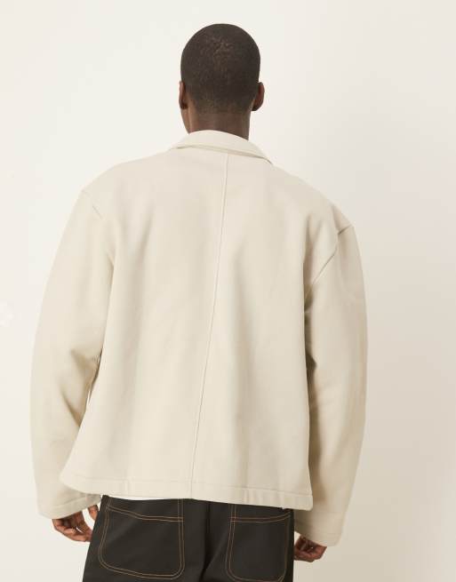 ASOS DESIGN – Oversize-Hemdjacke aus hochwertigem, 400 g/m² schwerem Material in Beige, 4 von 4