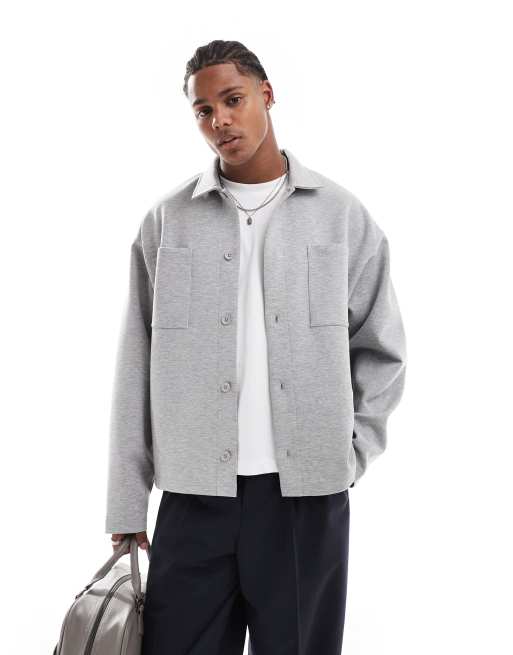 ASOS DESIGN – Oversize-Hemdjacke aus Neopren in Grau meliert