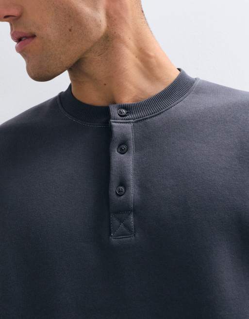 ASOS DESIGN oversize henley med kontrastsömnad i kolgrått, 3 av 5