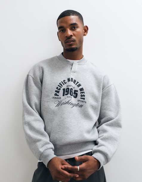 ASOS DESIGN oversize henley-tröja med dold knappslå och pigmenttryck framtill - view 1