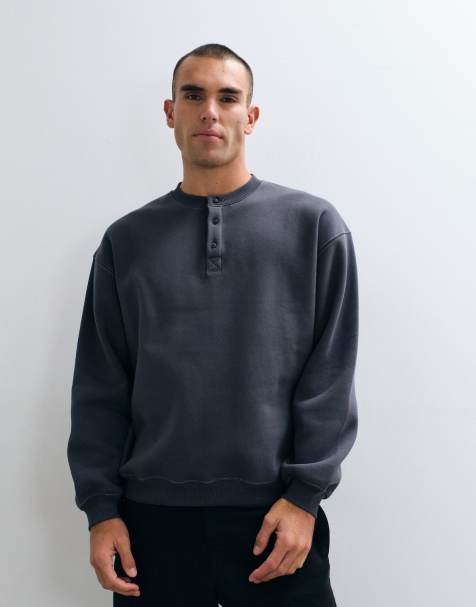 ASOS DESIGN oversize henley z kontrastowym przeszyciem w kolorze charcoal - view 1