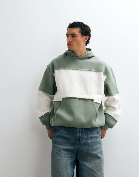ASOS DESIGN Oversize-Hoodie mit Einsätzen und offener Kante in Khaki - view 1