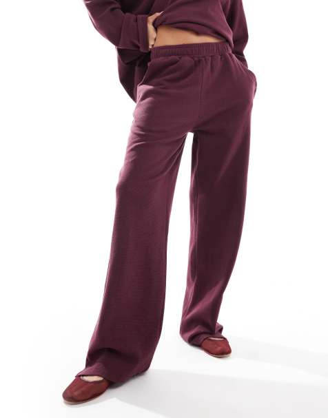 ASOS DESIGN – Oversize-Hose in Burgunderrot mit Waffelstruktur, Kombiteil - view 1