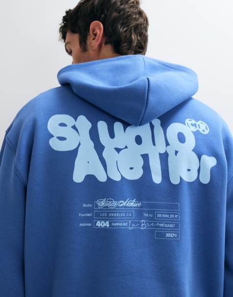 ASOS DESIGN oversize huvtröja med grafiskt tryck i blått - view 1