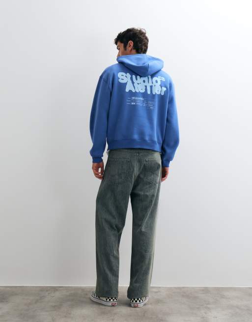 ASOS DESIGN oversize huvtröja med grafiskt tryck i blått, 2 av 5