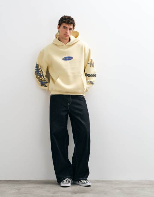 ASOS DESIGN oversize-huvtröja med pigmenttryck i gult, 2 av 5
