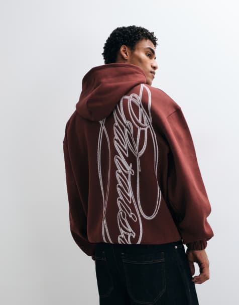 ASOS DESIGN oversize huvtröja med stort tryck i brunt - view 1