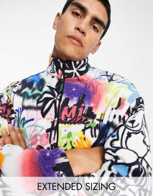 ASOS DESIGN – Oversize-jacka i fleece med heltäckande graffititryck 
