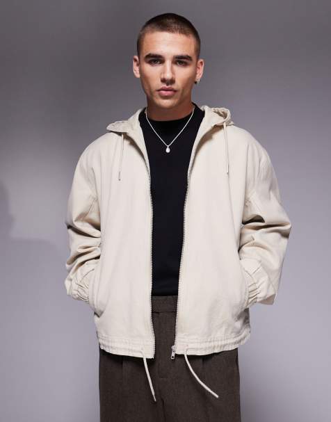 ASOS DESIGN – Oversize-Jacke aus Baumwoll-Canvas in Beige mit Kapuze - view 1