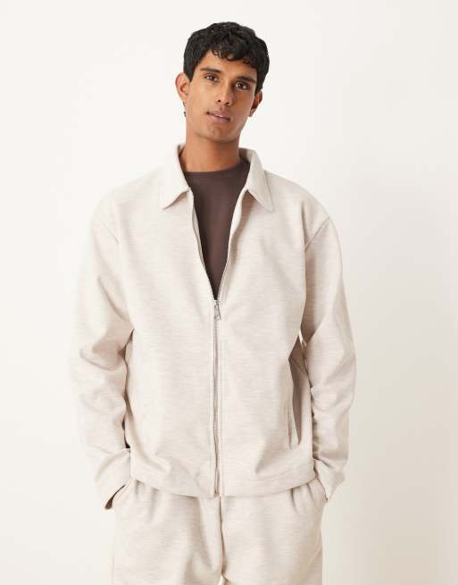 ASOS DESIGN – Oversize-Jacke aus Material in Neoprenoptik in Hellbeige mit Reißverschluss, Kombiteil