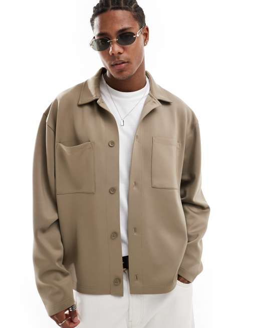 ASOS DESIGN – Oversize-Jacke aus Neoprenmaterial in Kamelbraun