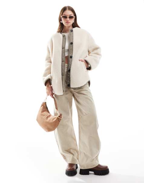 ASOS DESIGN – Oversize-Jacke aus Teddyfell in Cremeweiß - view 1
