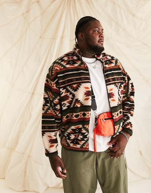 ASOS DESIGN – Oversize-Jacke aus Teddyfell mit durchgehendem Reißverschluss und All-over-Aztekenmuster, 2 von 4