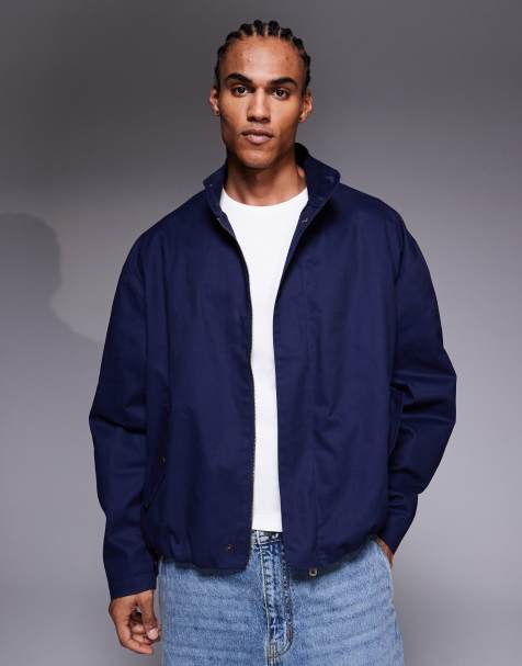 ASOS DESIGN – Oversize-Jacke in Marineblau mit Stehkragen - view 1