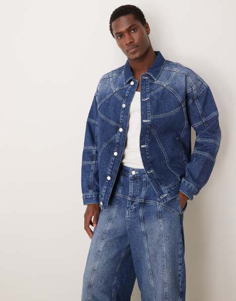 ASOS DESIGN – Oversize-Jacke in verwaschenem Mittelblau mit Ziernaht, Kombiteil - view 1