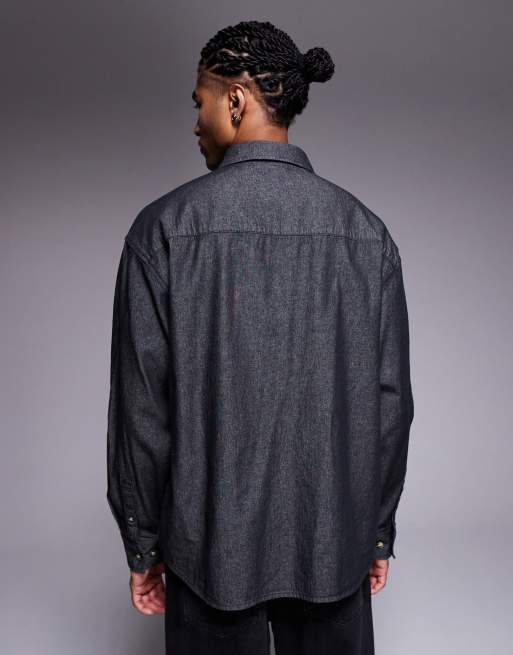 ASOS DESIGN – Oversize-Jeanshemd im Stil der 90er in Schwarz, 3 von 5