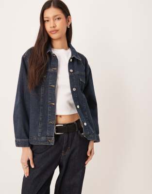 ASOS DESIGN - Oversize-Jeansjacke im Western-Stil in Tintenblau