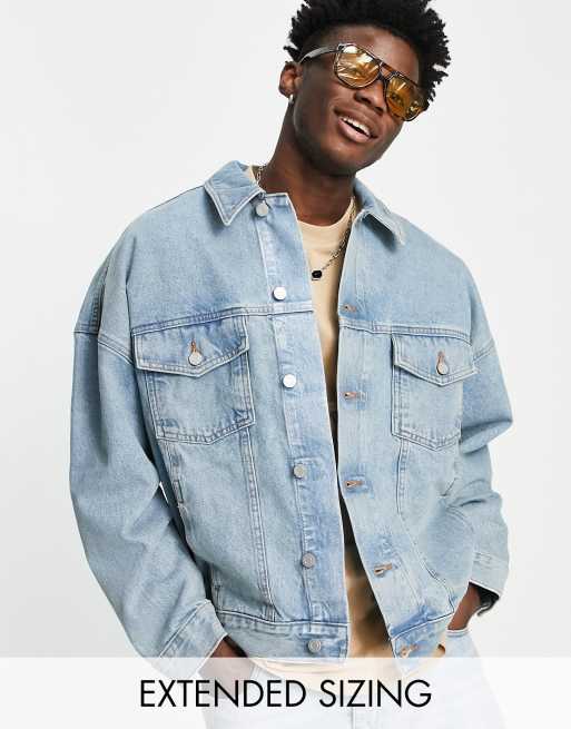 Asos Design Oversize Jeansjacke In Hellblau Getönter Waschung Asos