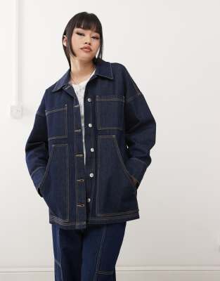 ASOS DESIGN - Oversize-Jeansjacke in Indigoblau mit großen Taschen