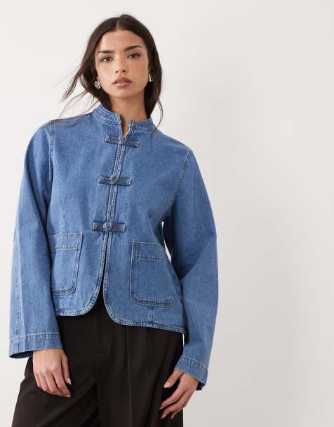 ASOS DESIGN – Oversize-Jeansjacke in Indigoblau mit Stehkragen - view 1