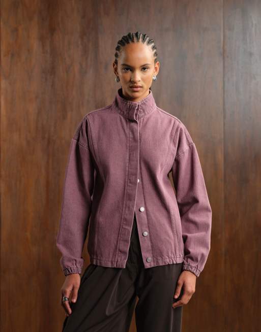 ASOS DESIGN – Oversize-Jeansjacke in Rosa mit Trichterkragen ASOS