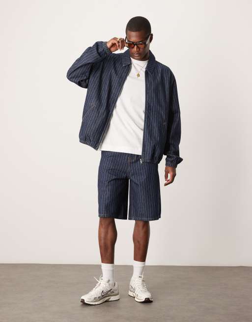 ASOS DESIGN oversized with pinstripe denim jacket in blue - part of a set