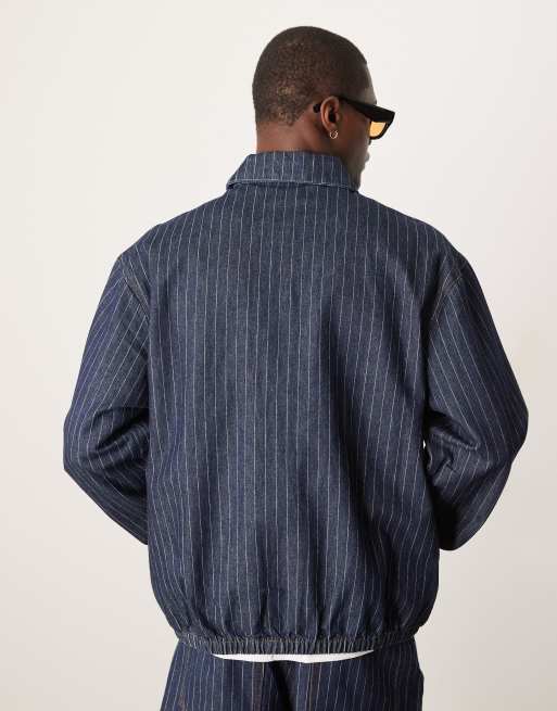 ASOS DESIGN oversized with pinstripe denim jacket in blue - part of a set