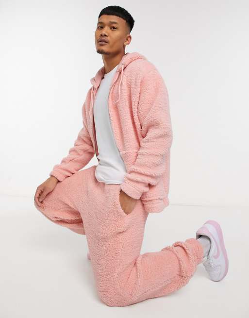 ASOS DESIGN – Oversize-Set aus Teddyfell in Rosa, 3 von 3