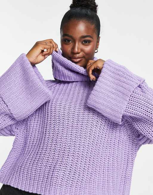 ASOS DESIGN oversize jumper with cowl neck in rib in lilac