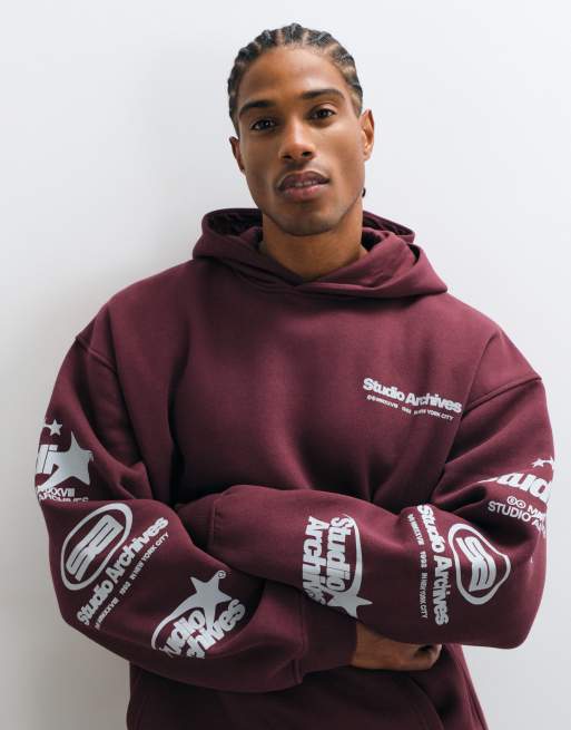 ASOS DESIGN Oversize-Kapuze mit Pigmentdruck in Burgunderrot, 2 von 5
