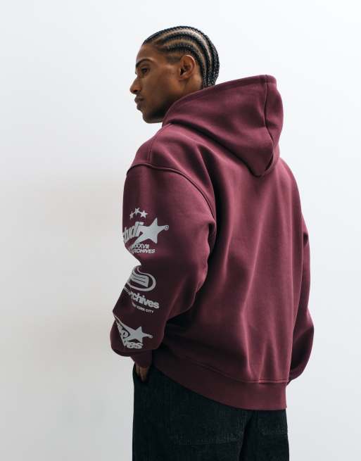 ASOS DESIGN Oversize-Kapuze mit Pigmentdruck in Burgunderrot, 5 von 5