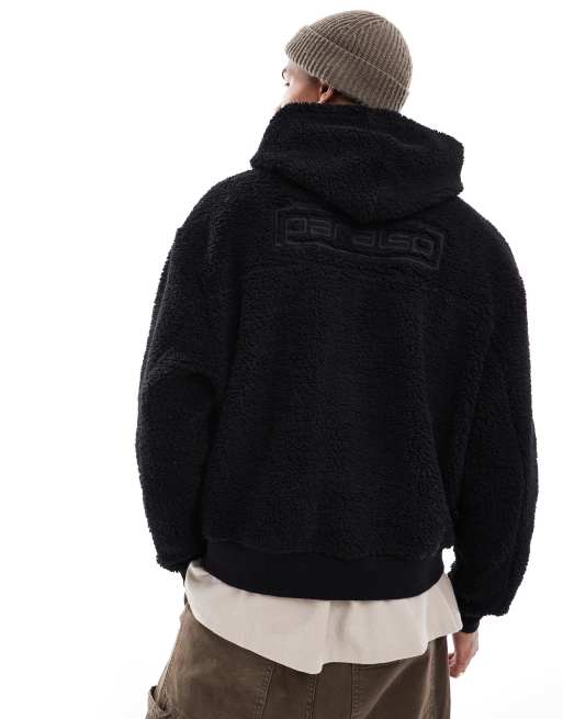 ASOS DESIGN – Oversize-Kapuzenjacke in Schwarz mit Reißverschluss und Stickerei, 2 von 4
