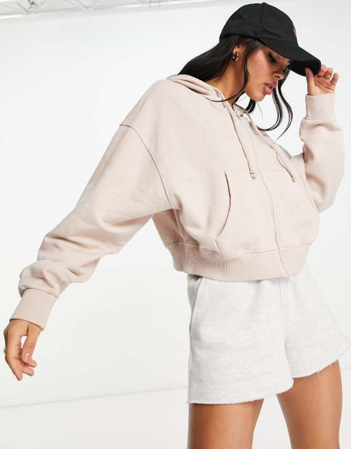 ASOS DESIGN – Oversize-Kapuzenjacke in verwaschenem Stein mit Reißverschluss