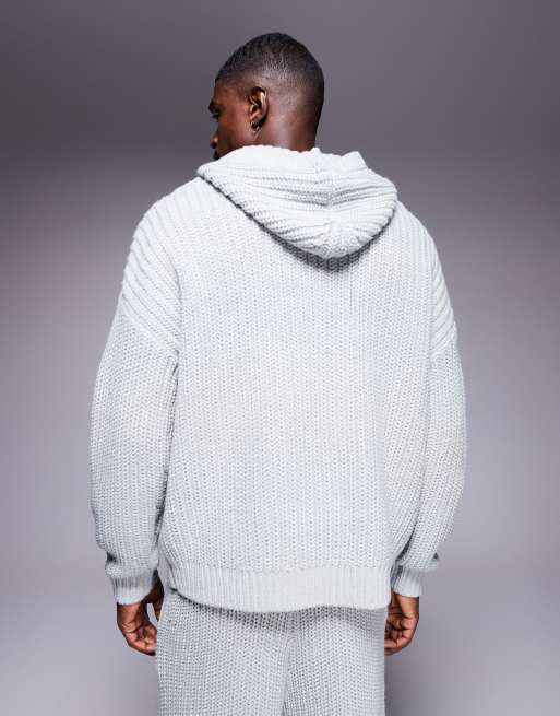 ASOS DESIGN – Oversize-Kapuzenpullover aus schwerem Rippstrick in Grau, 3 von 5
