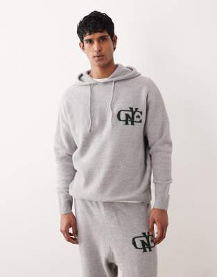 Oversize-Kapuzenpullover aus Strickmaterial in Grau mit NYC-Logo auf der Brust, Kombiteil Grau XL