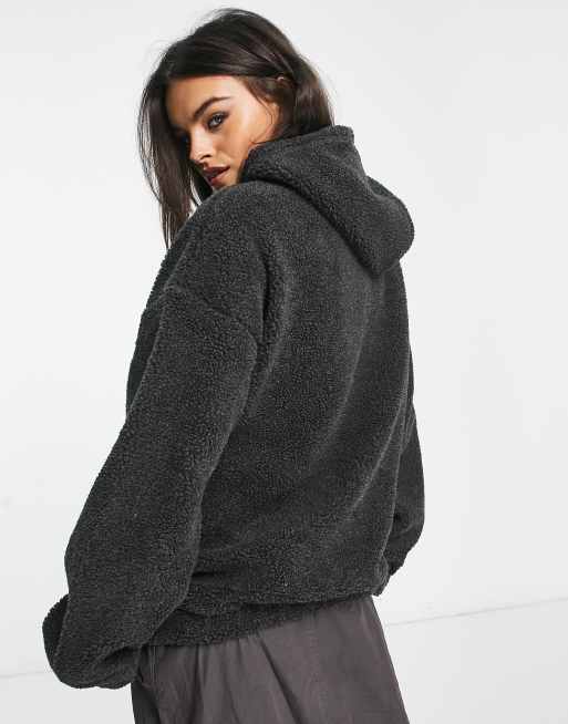 ASOS DESIGN Oversize Kapuzenpullover aus Teddy Fleece in Anthrazit ASOS