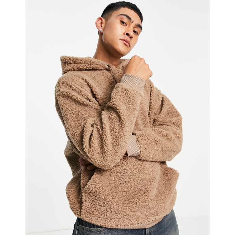 ASOS DESIGN Oversize Kapuzenpullover aus Teddymaterial in Beige ASOS