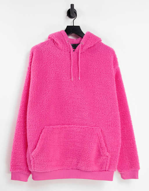 ASOS DESIGN Oversize Kapuzenpullover aus Teddymaterial in Rosa ASOS