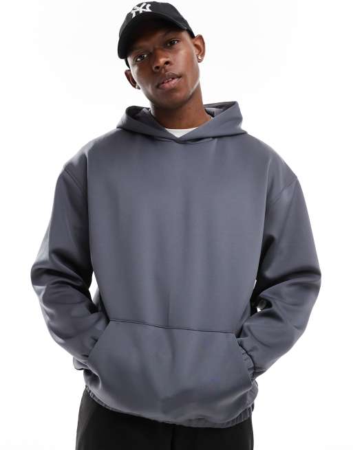 ASOS DESIGN – Oversize-Kapuzenpullover in Anthrazit mit Neopren-Optik