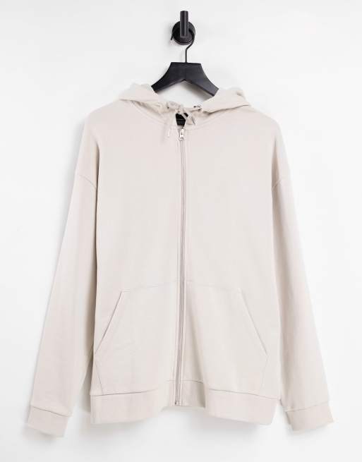 ASOS DESIGN – Oversize-Kapuzenpullover in Beige mit Reißverschluss