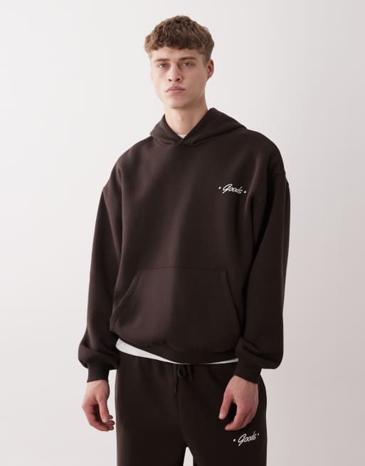 ASOS DESIGN – Oversize-Kapuzenpullover in Braun mit Blasenprint, Kombiteil, 3 von 5