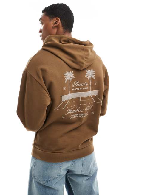 ASOS DESIGN – Oversize-Kapuzenpullover in Braun mit Print