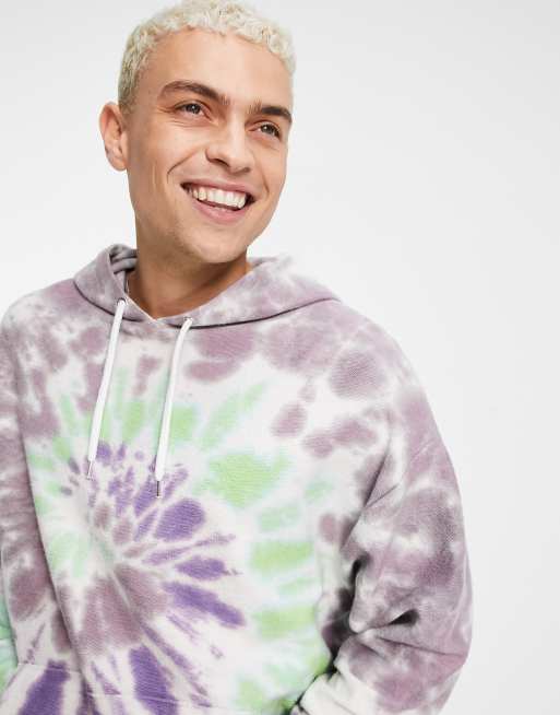 ASOS DESIGN – Oversize-Kapuzenpullover in bunter, spiralförmiger Batikoptik