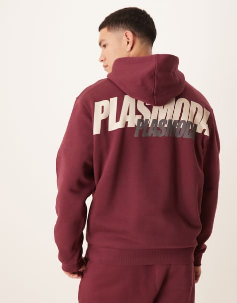 ASOS DESIGN – Oversize-Kapuzenpullover in Burgunderrot mit Textprints, Kombiteil - view 1