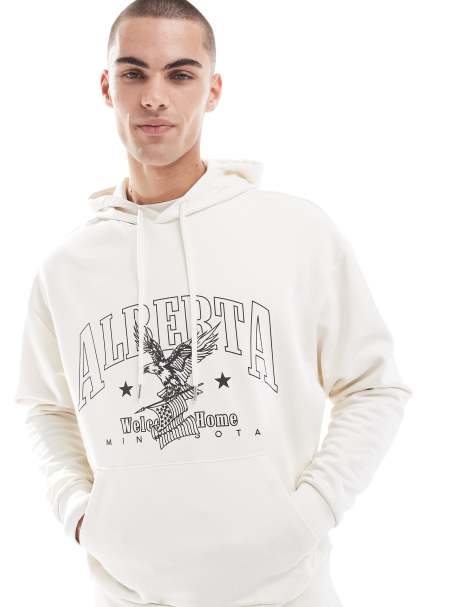 ASOS DESIGN - Oversize-Kapuzenpullover in Creme mit Print auf Brusthöhe - view 1